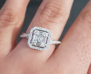 0.50ct Round and Baguette Cut Diamonds | Designer Ring | 14kt White Gold