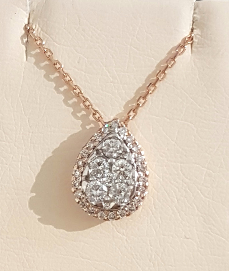 0.51ct [34] Round Brilliant Cut Diamonds | Pear Design Pendant with Chain | 18kt Rose and White Gold