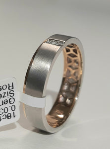 0.03ct [3] Round Brilliant Cut Diamonds | Gents Ring | Matt and Polish Design | 18kt Rose and White Gold