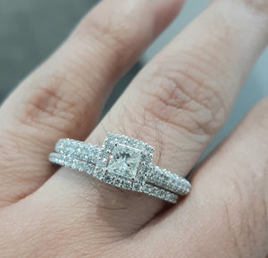 1.00ct Princess and Round Brilliant Cut Diamonds | Bridal Twinset | Designer Piece | 14kt White Gold