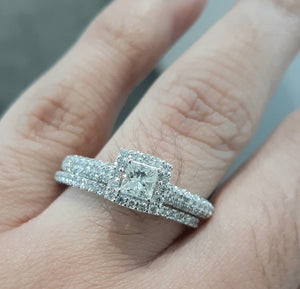 1.00ct Princess and Round Brilliant Cut Diamonds | Bridal Twinset | Designer Piece | 14kt White Gold