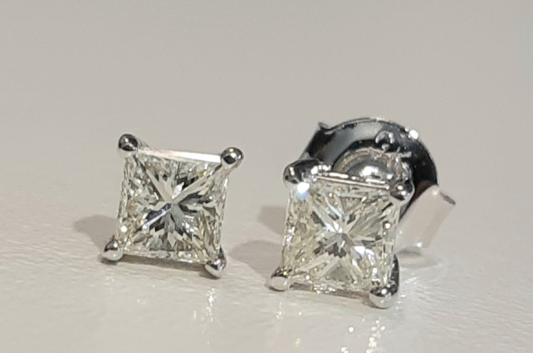 0.50cts [2] Princess Cut Diamond | Stud Earring | 18kt White Gold