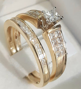 1.00cts  Princess Cut Diamonds | Bridal Twinset | 14kt Yellow Gold