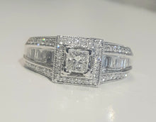 Load image into Gallery viewer, 0.327ct Princess Cut Diamond Centre | 0.80cts Round and Baguette Diamonds | Designer Ring | 14kt White Gold
