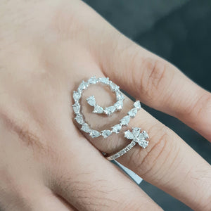 1.13cts [23] Pear Cut Diamonds | 0.06cts [9] Round Brilliant Cut Diamonds | Swirl Designer Ring | 18kt White Gold