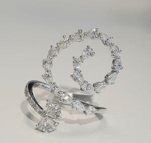 1.13cts [23] Pear Cut Diamonds | 0.06cts [9] Round Brilliant Cut Diamonds | Swirl Designer Ring | 18kt White Gold