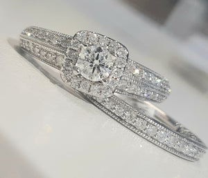 1.00ct Round Brilliant Cut Diamonds | Halo Design Bridal Twinset | 14kt White Gold