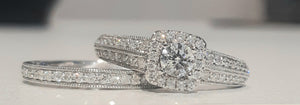 1.00ct Round Brilliant Cut Diamonds | Halo Design Bridal Twinset | 14kt White Gold