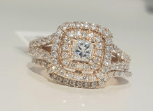 Load image into Gallery viewer, 1.00ct | Princess and Round Cut Diamonds | Double Halo Bridal Twinset | 14kt Yellow Gold
