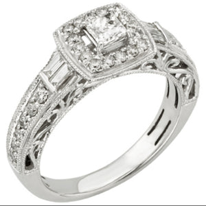 0.80cts | Round Brilliant, Princess and Baguette Cut Diamonds | Designer Ring | 10kt White Gold
