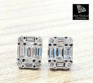 0.40cts [18] Round Brilliant and Baguette Cut Diamonds | Invisible Design Stud Earrings | 18kt White Gold