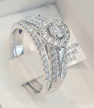 Load image into Gallery viewer, 1.00cts Round Brilliant and Baguette Cut Diamonds | Designer Halo Bridal Twinset| 14kt White Gold
