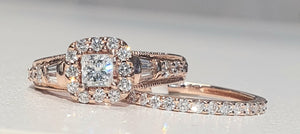 1.00cts | Round Brilliant, Princess and Baguette Cut Diamonds | Bridal Twinset | 14kt Rose Gold