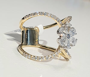 1.35cts | Round Brilliant and Pear Cut Diamonds | Wide Open Shank Ring | 18kt Yellow Gold