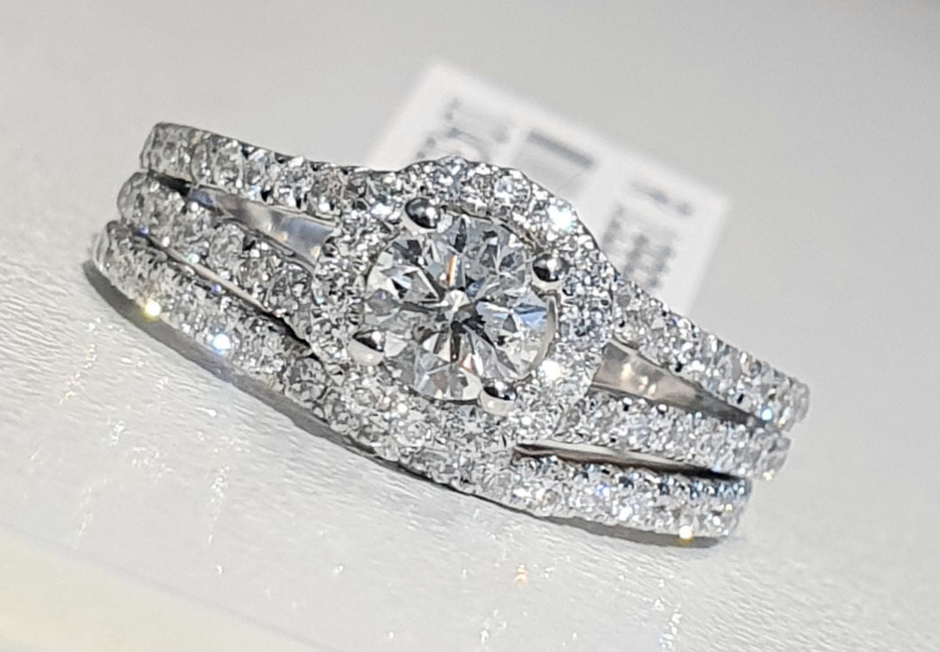 1.00cts | Round Brilliant Cut Diamonds | Split Shank Bridal Twinset | 14kt White Gold