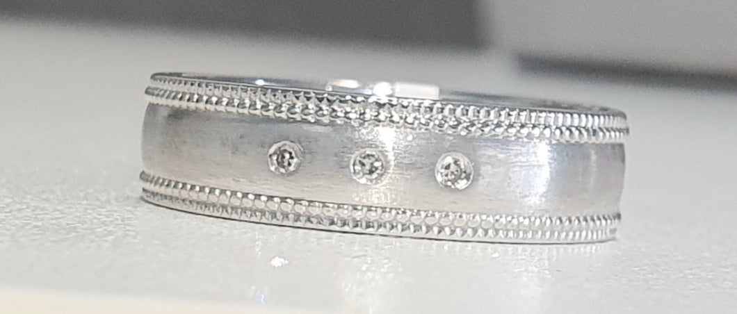 0.03ct [3] Round Brilliant Cut Diamonds | Gents Ring | Silver