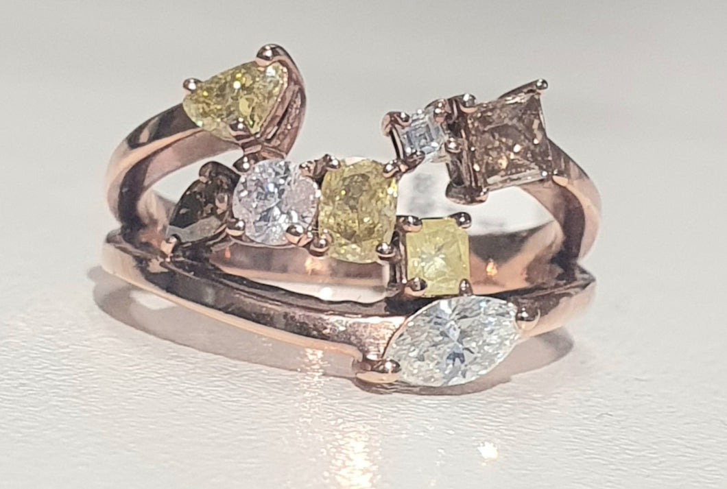 1.01cts [8] | Fancy Shaped Diamonds | Various Natural Colours | Designer Piece | 9kt Rose Gold