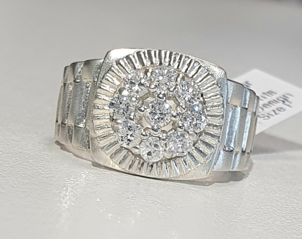 0.60cts [9] Round Brilliant Cut Diamonds | Custom Made Gents Ring | Size P | Silver
