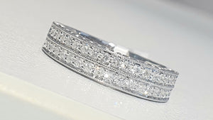 0.65cts | Round Brilliant Cut Diamonds | Two Row Design Band | 14kt White Gold