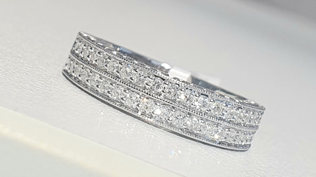 0.65cts | Round Brilliant Cut Diamonds | Two Row Design Band | 14kt White Gold