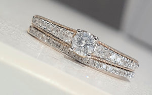 0.65cts | Round Brilliant Cut Diamonds | Pave Design Bridal Twinset | 10kt Yellow Gold