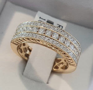 0.50cts Round Brilliant Cut Diamonds | 3 Row Designer Band | 14kt Yellow Gold