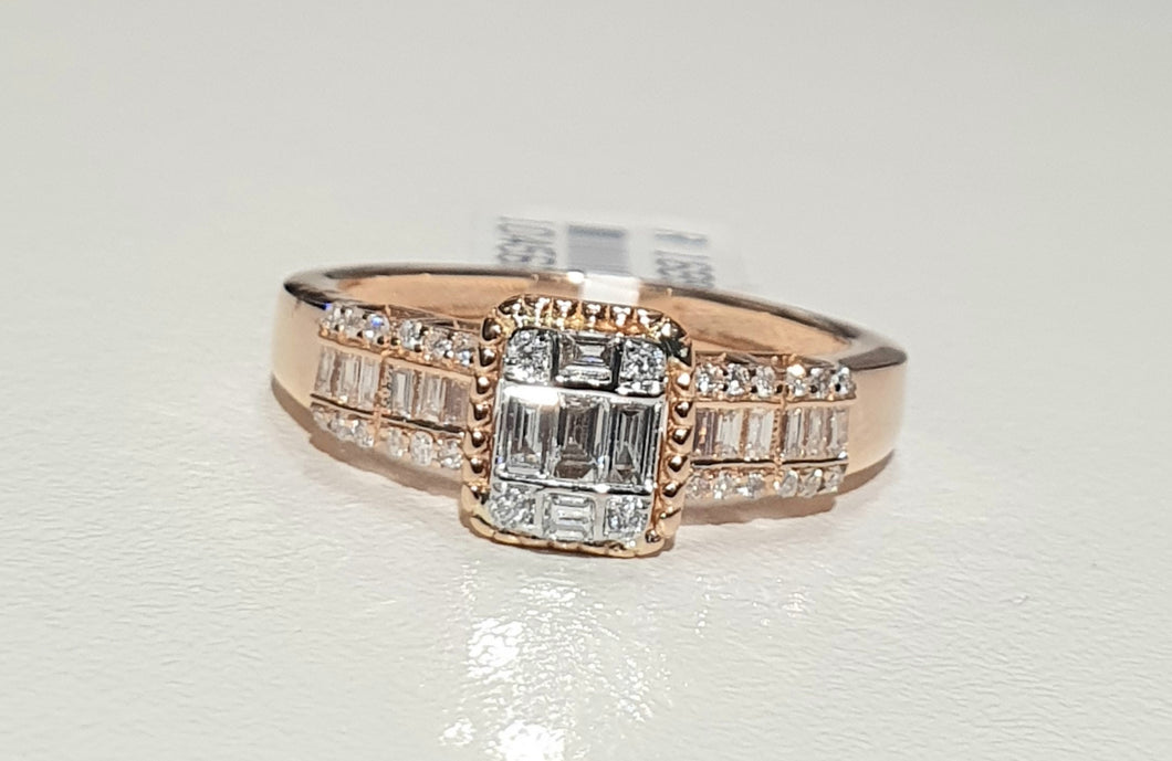 0.38cts [49] Round Brilliant and Baguette Cut Diamonds | Designer Ring | 18kt Rose Gold