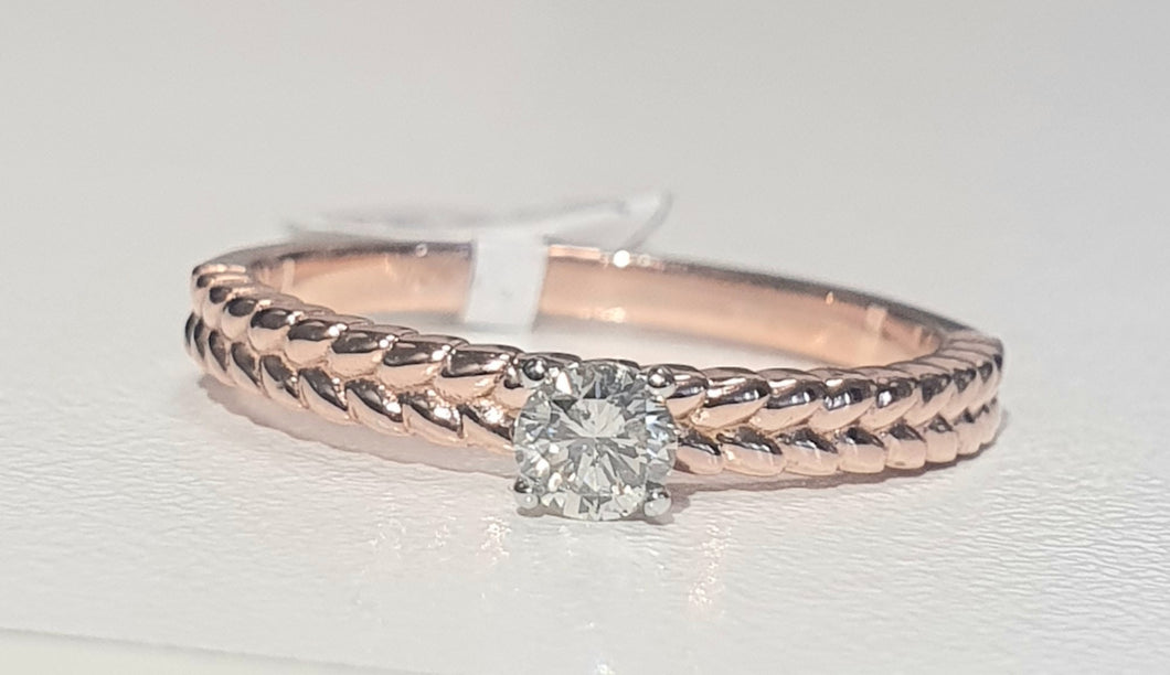 0.18ct Round Brilliant Cut Diamond | Designer Solitaire Ring | 18kt Rose and White Gold