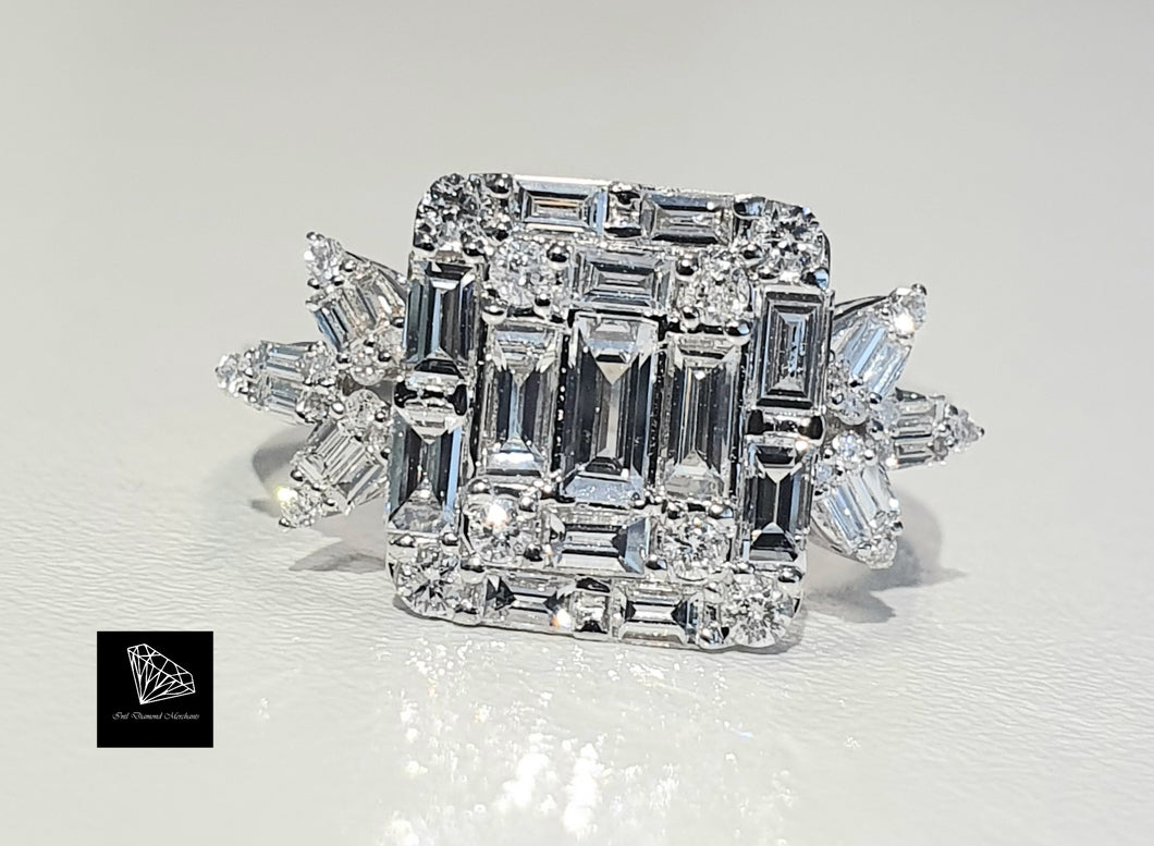 1.09cts [49] Round Brilliant and Baguette Cut Diamonds | Designer Illusion Rings | 18kt White Gold