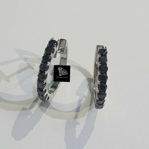 0.70cts [18] Round Cut Black Diamonds | Designer Huggies | 9kt White Gold