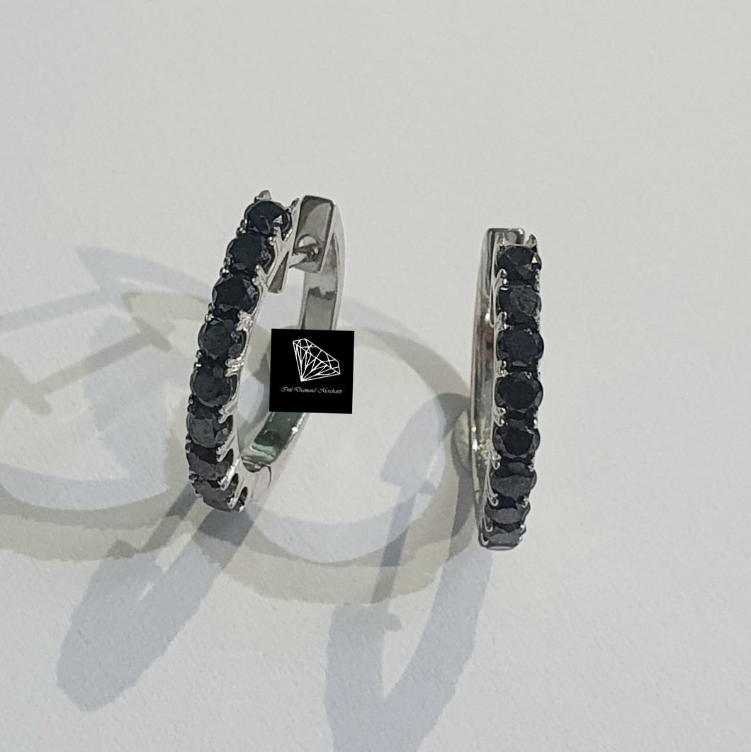 0.70cts [18] Round Cut Black Diamonds | Designer Huggies | 9kt White Gold