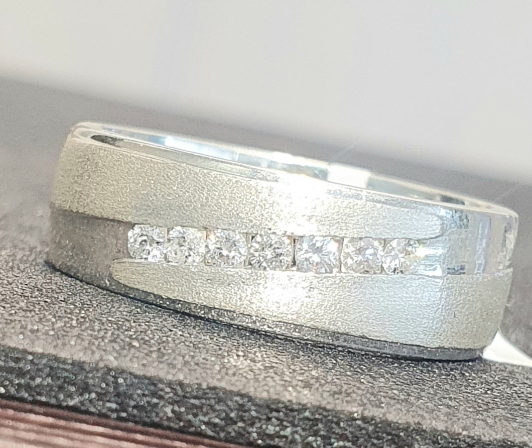 0.18cts [7] Round Brilliant Cut Diamonds | Gents Matt and Polish Ring | Designer Piece | Silver