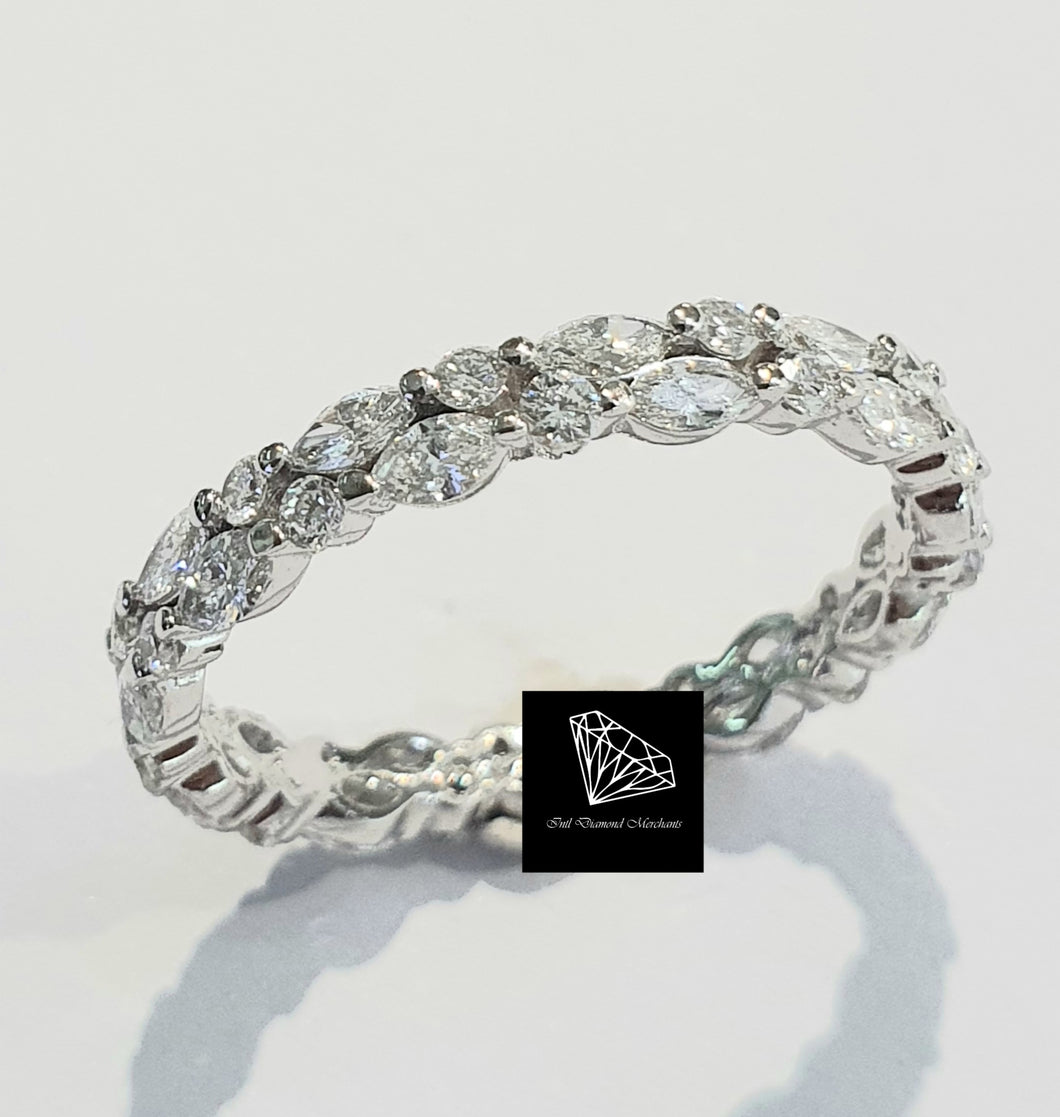 1.10cts [44] Round Brilliant and Marquise Cut Diamonds | Designer Eternity Ring | 18kt White Gold