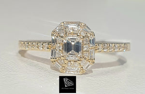0.44cts [37] Round Brilliant and Baguette Cut Diamonds | Designer Illusion Ring | 18kt Yellow Gold