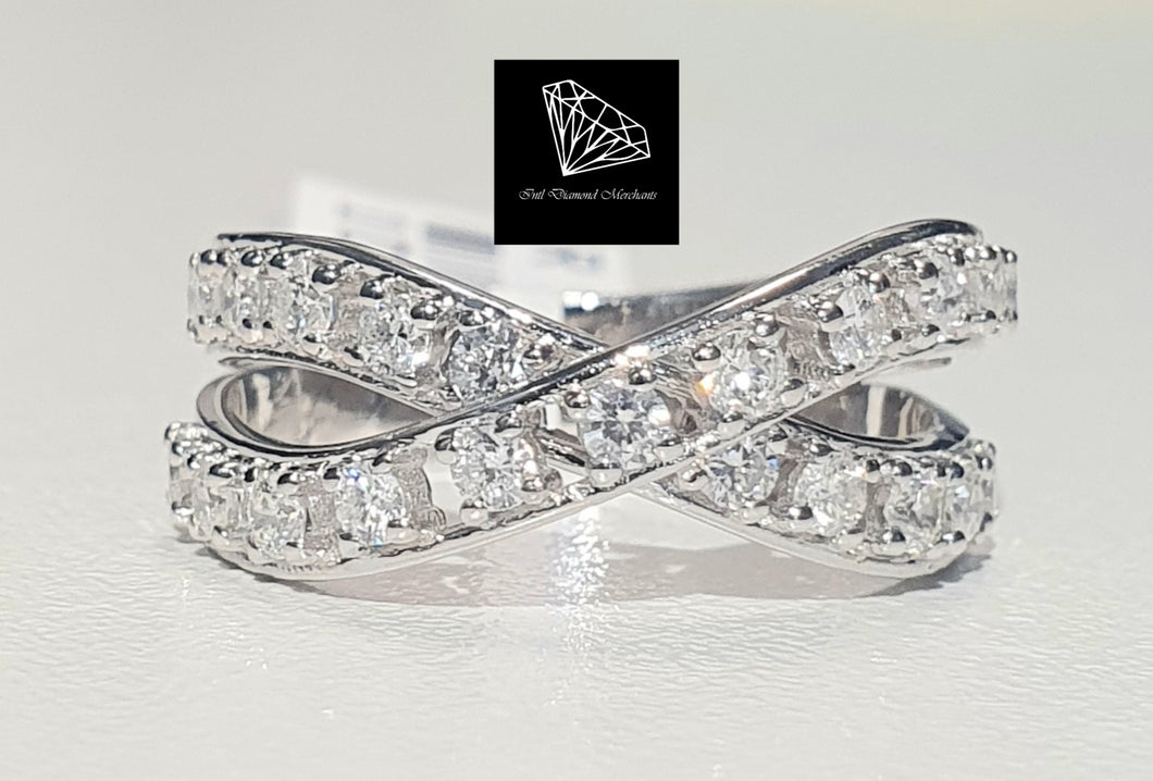 0.610cts [21] Round Brilliant Cut Diamonds | Crossover Ring | 18kt White Gold