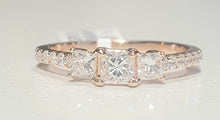 Load image into Gallery viewer, 1.00cts | Round Brilliant and Princess Cut Diamonds | Trilogy Design Ring | 14kt Rose Gold
