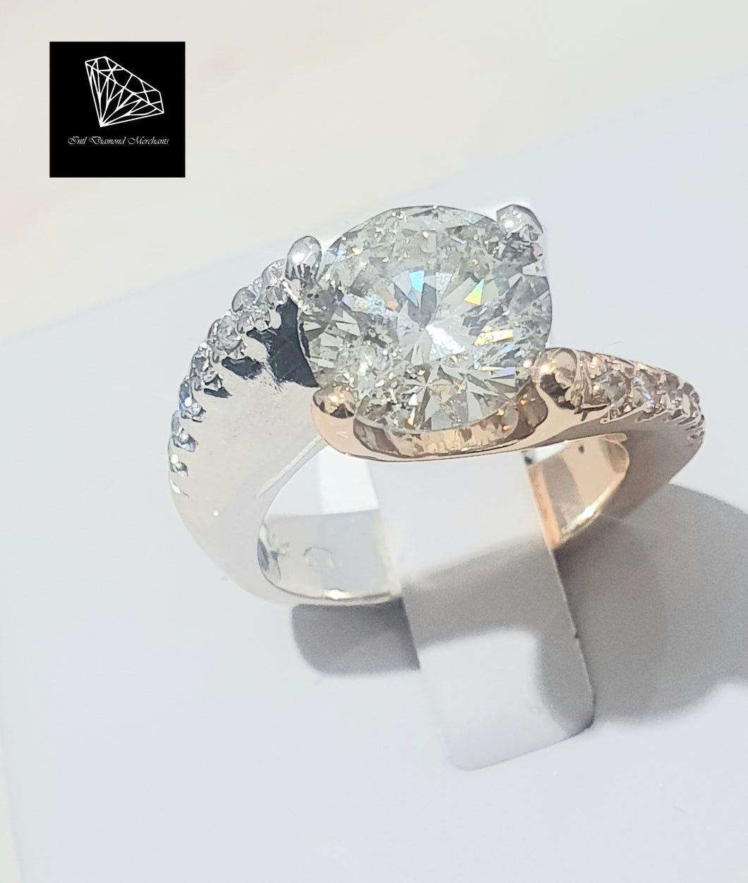 2.876ct Round Brilliant Cut Certified Diamond | 0.20ct [12] Round Brilliant Cut Diamonds | Designer Twist Ring | 18kt Rose and White Gold