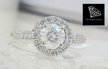 Load image into Gallery viewer, 1.50cts | Round Brilliant Cut Diamonds | Designer Halo Ring | 14kt White Gold
