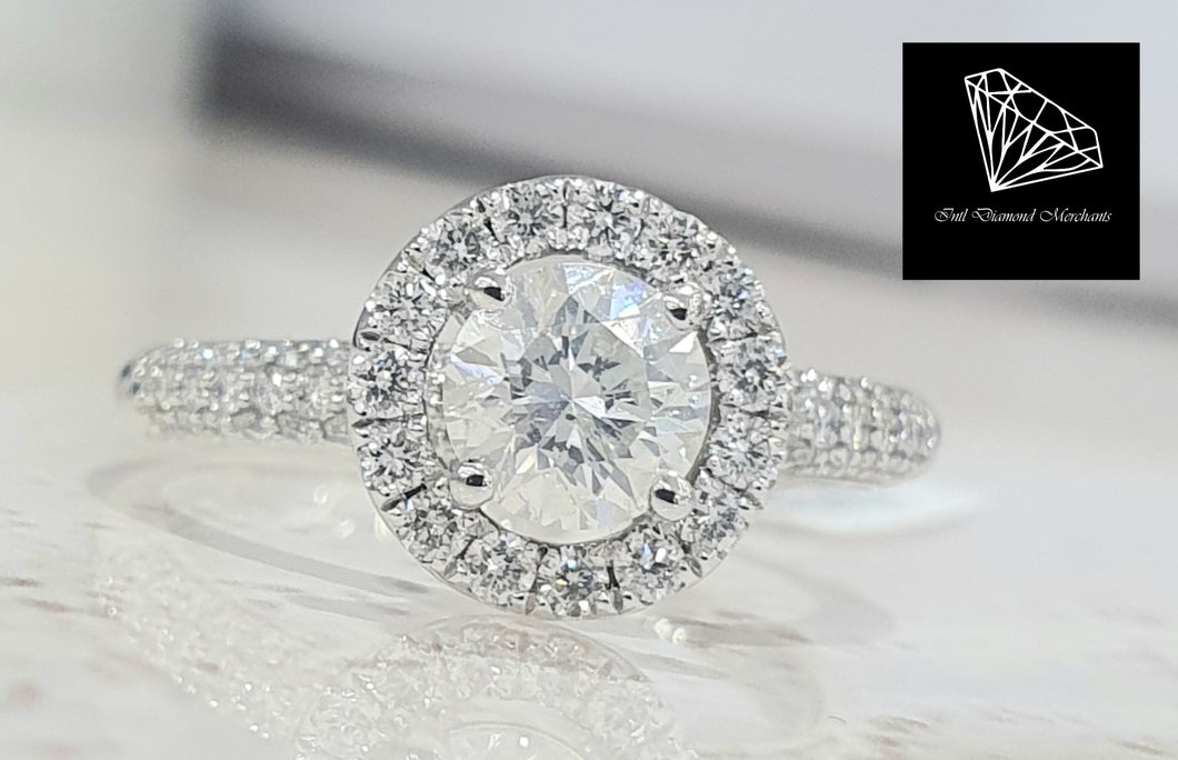 1.50cts | Round Brilliant Cut Diamonds | Designer Halo Ring | 14kt White Gold