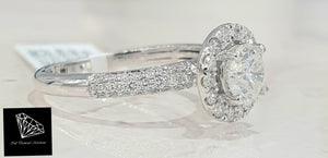 1.50cts | Round Brilliant Cut Diamonds | Designer Halo Ring | 14kt White Gold