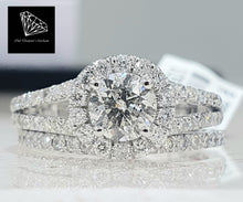 Load image into Gallery viewer, 1.50cts | Round Brilliant Cut Diamonds | Designer Split Shank Halo Bridal Twinset | 14kt White Gold
