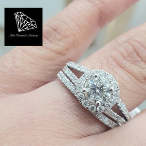 1.50cts | Round Brilliant Cut Diamonds | Designer Split Shank Halo Bridal Twinset | 14kt White Gold