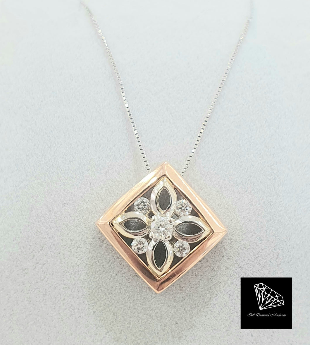 0.24cts [5] Round Brilliant Cut Diamonds | Designer Pendant and Chain | 10kt Rose and White Gold