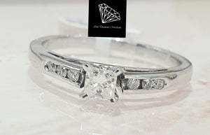 0.30cts [7] Princess and Round Brilliant Cut Diamonds | Designer Ring | 14kt White Gold