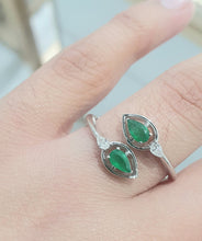 Load image into Gallery viewer, 0.45cts [2] Pear Cut Emeralds | 0.10cts [2] Pear Cut Diamonds | Designer Open Shank Ring | 18kt White Gold
