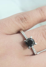 Load image into Gallery viewer, 0.80ct Round Cut Black Diamond Centre | 0.07cts [10] Round Brilliant Cut Diamonds | Designer Ring | 18kt White Gold
