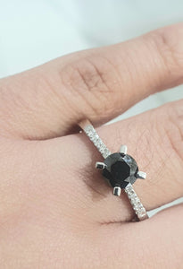 0.80ct Round Cut Black Diamond Centre | 0.07cts [10] Round Brilliant Cut Diamonds | Designer Ring | 18kt White Gold