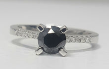 Load image into Gallery viewer, 0.80ct Round Cut Black Diamond Centre | 0.07cts [10] Round Brilliant Cut Diamonds | Designer Ring | 18kt White Gold
