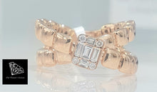 Load image into Gallery viewer, 0.17cts [9] Round Brilliant and Baguette Cut Diamonds | Designer Crossover Ring | 18kt Rose Gold
