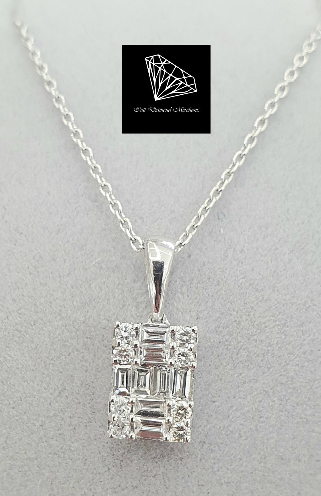 0.38cts [16] Round Brilliant and Baguette Cut Diamonds | Designer Illusion Necklace | 18kt White Gold